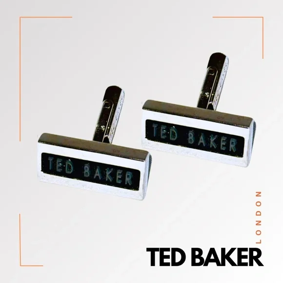 TED BAKER Men's Silver & Black Logo Cufflinks - Picture 7 of 7